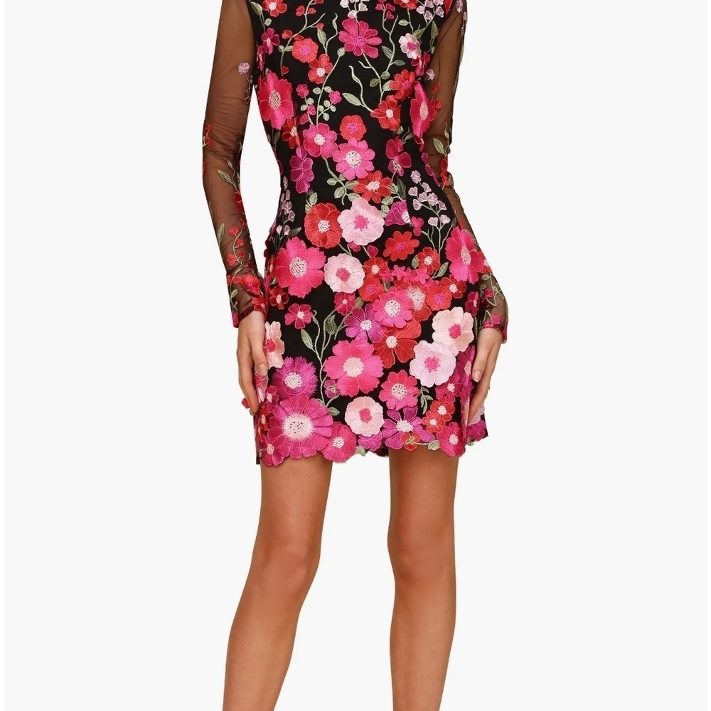 Avec Les Filles Black and Pink Floral Long Sleeve Dress - Picture 4 of 12